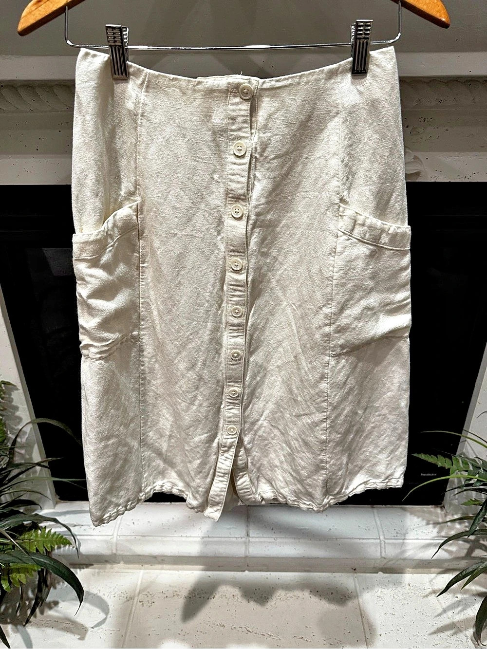 Rails Freya Skirt Button Front Linen Blend Midi White XS